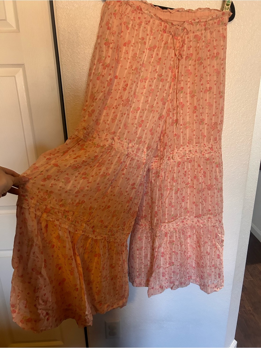 Light Pink Floral Tiered Maxi Skirt